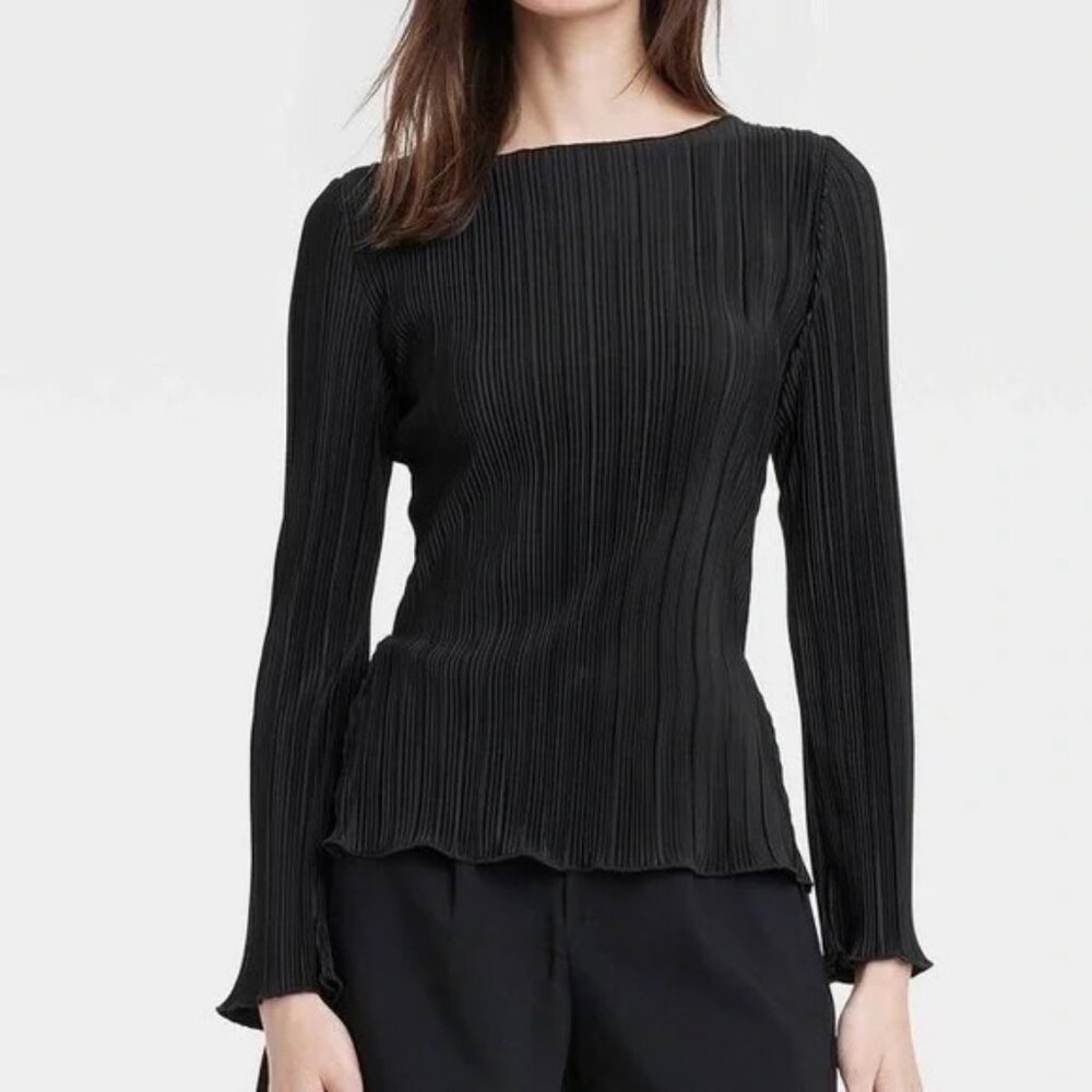 A New Day Plisse Top Black size M